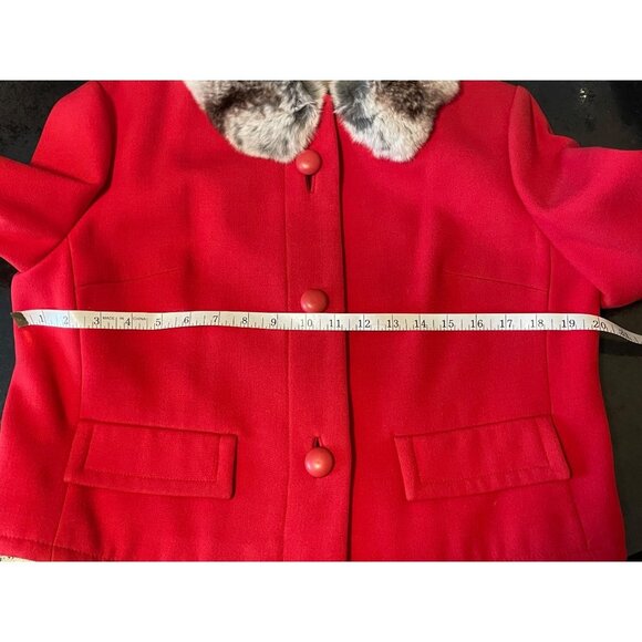 Vintage 60s Jack Feit Red Fitted Fur Trimmed Short Cropped Mod Blazer Jacket - Picture 9 of 12